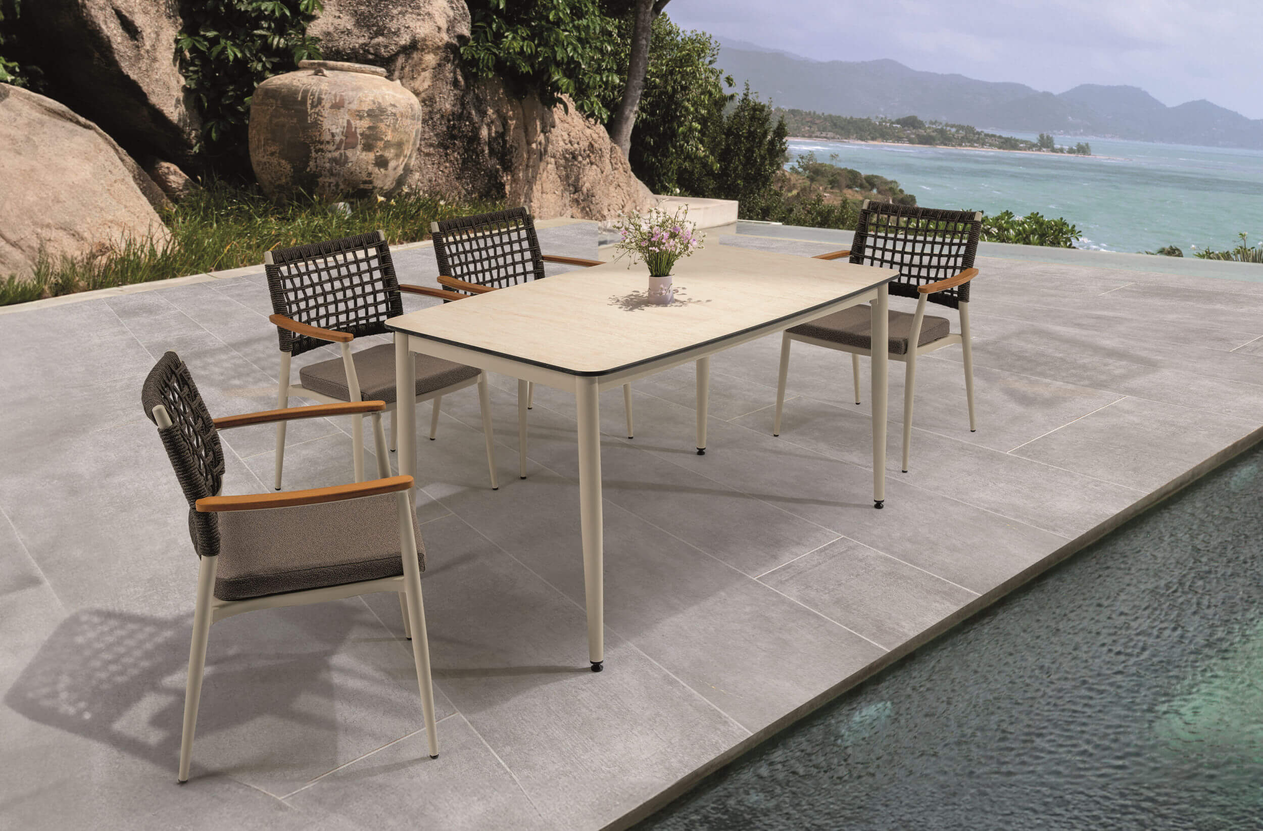 Gartenessgruppe EFE DINNING 90/180 Set 6 creme/weiß/grau