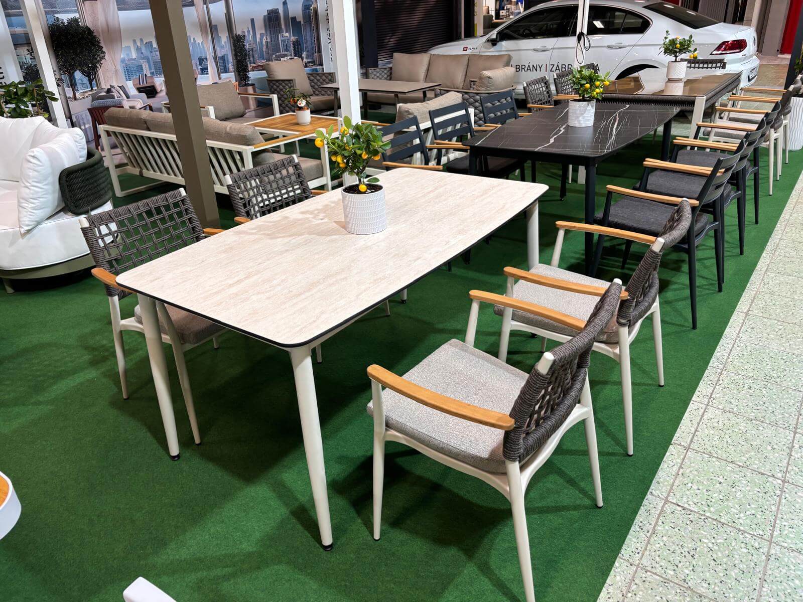 Gartenessgruppe EFE DINNING 90/180 Set 6 creme/weiß/grau