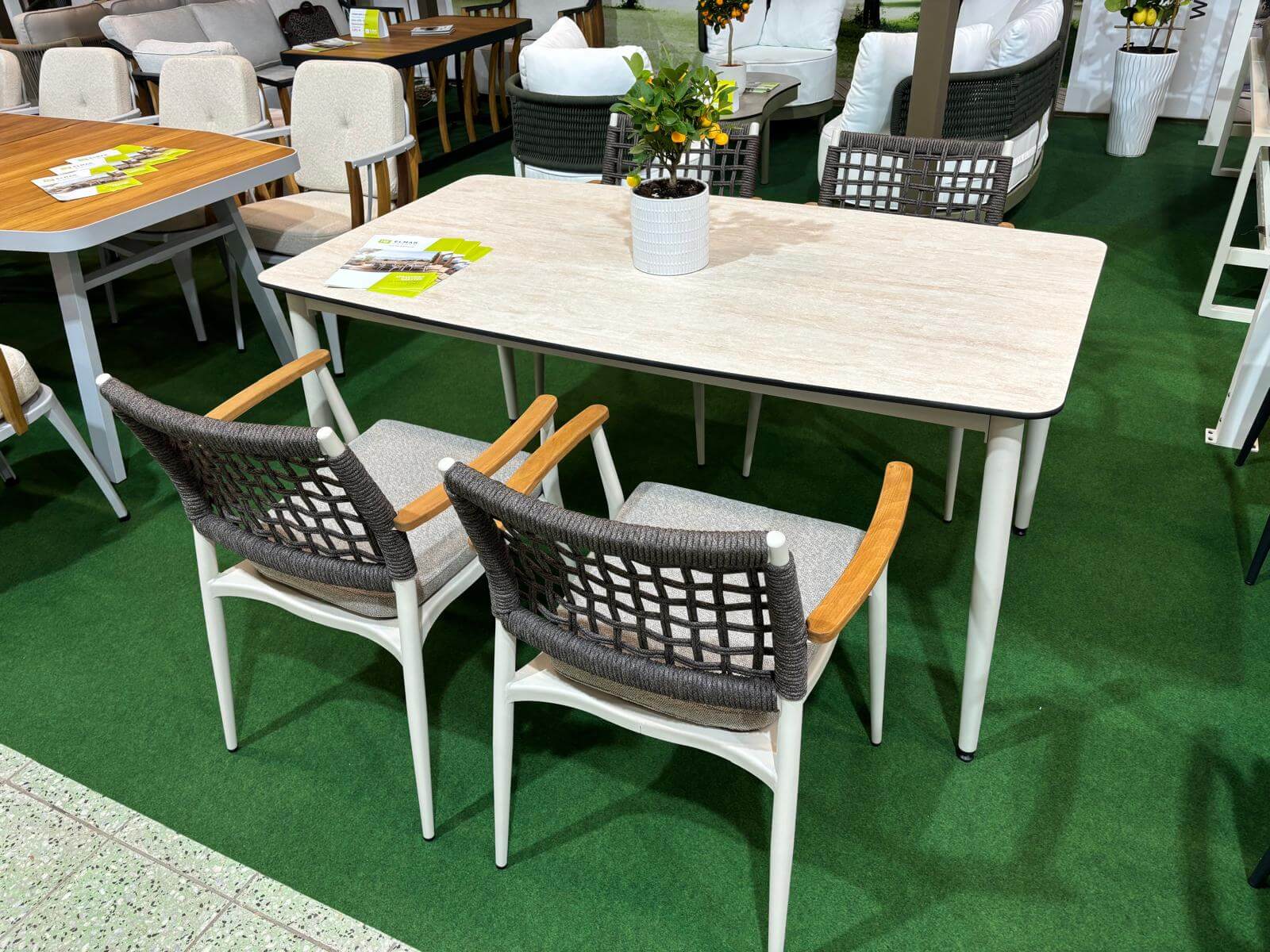 Gartenessgruppe EFE DINNING 90/180 Set 6 creme/weiß/grau