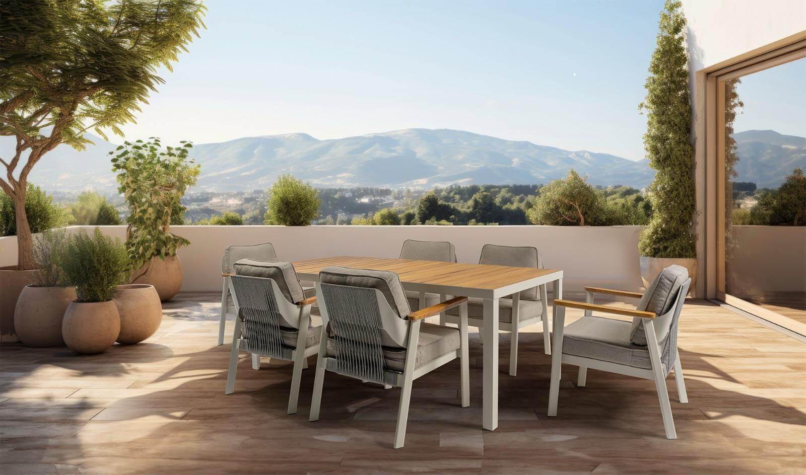 Gartenessgruppe ISRA DINNING 100/200 Set 6 creme/weiß/grau