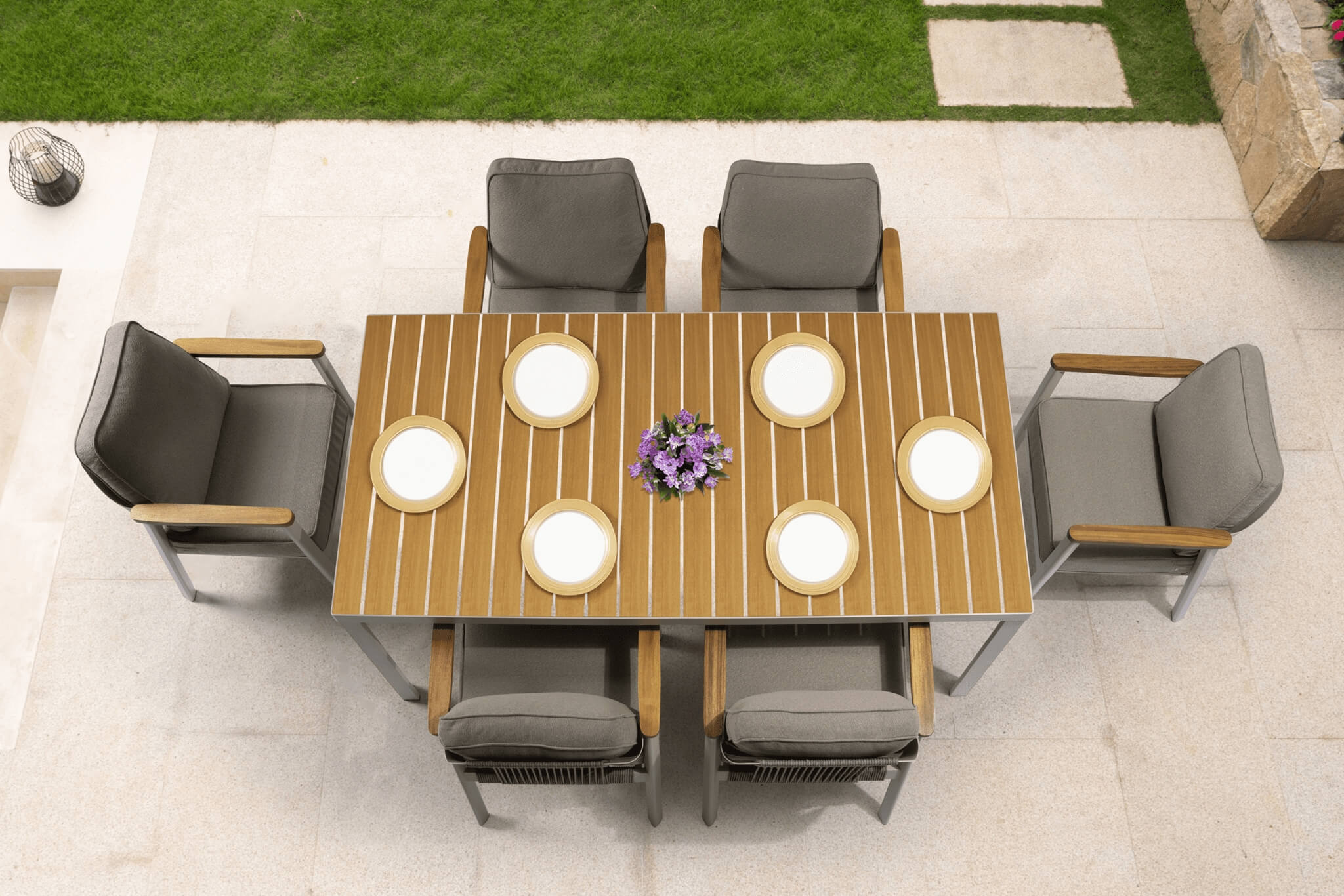 Gartenessgruppe ISRA DINNING 100/200 Set 6 creme/weiß/grau