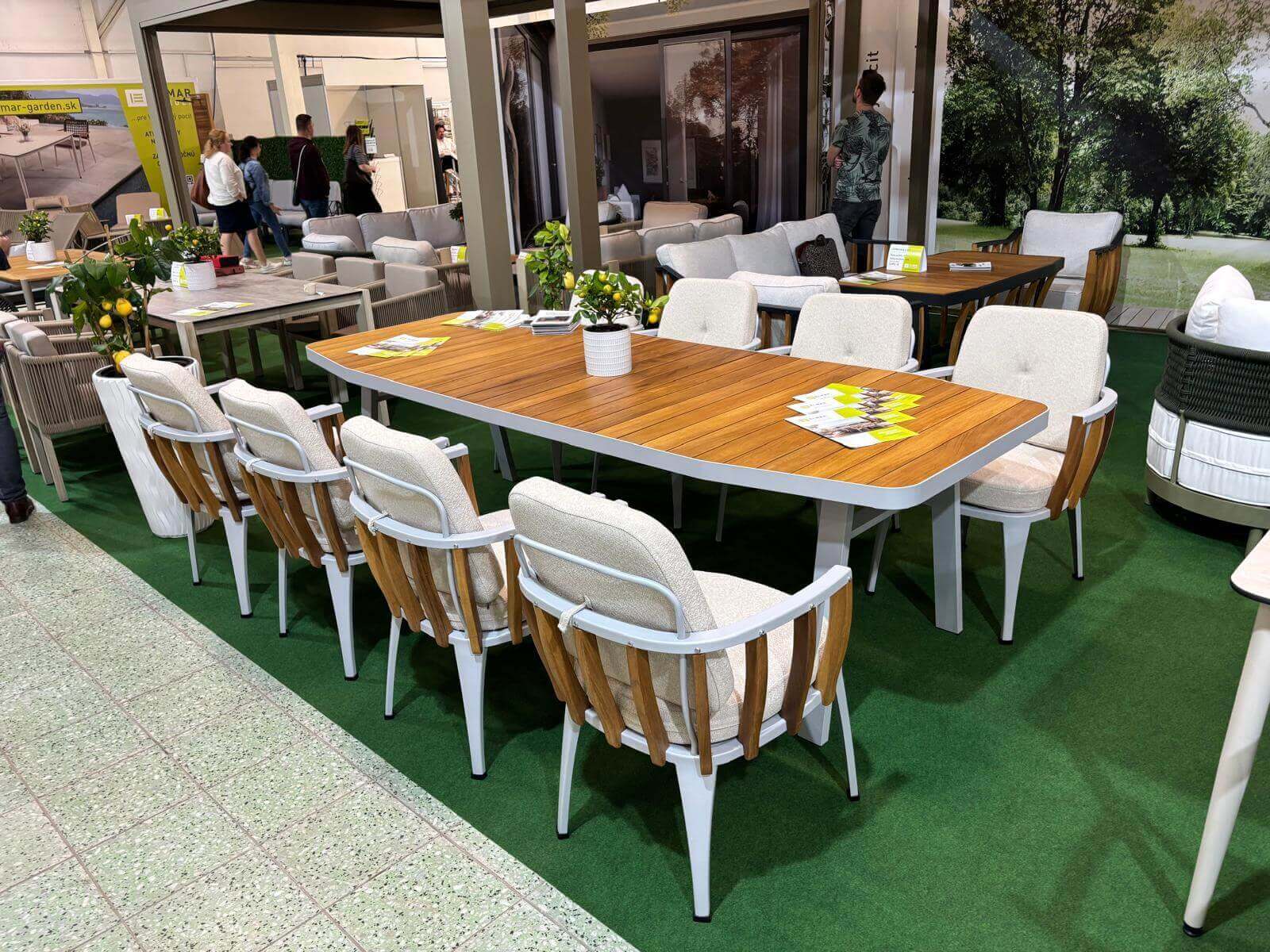 Gartenessgruppe STORM DINNING 100/270 Set 8 weiß/grau/holzartig