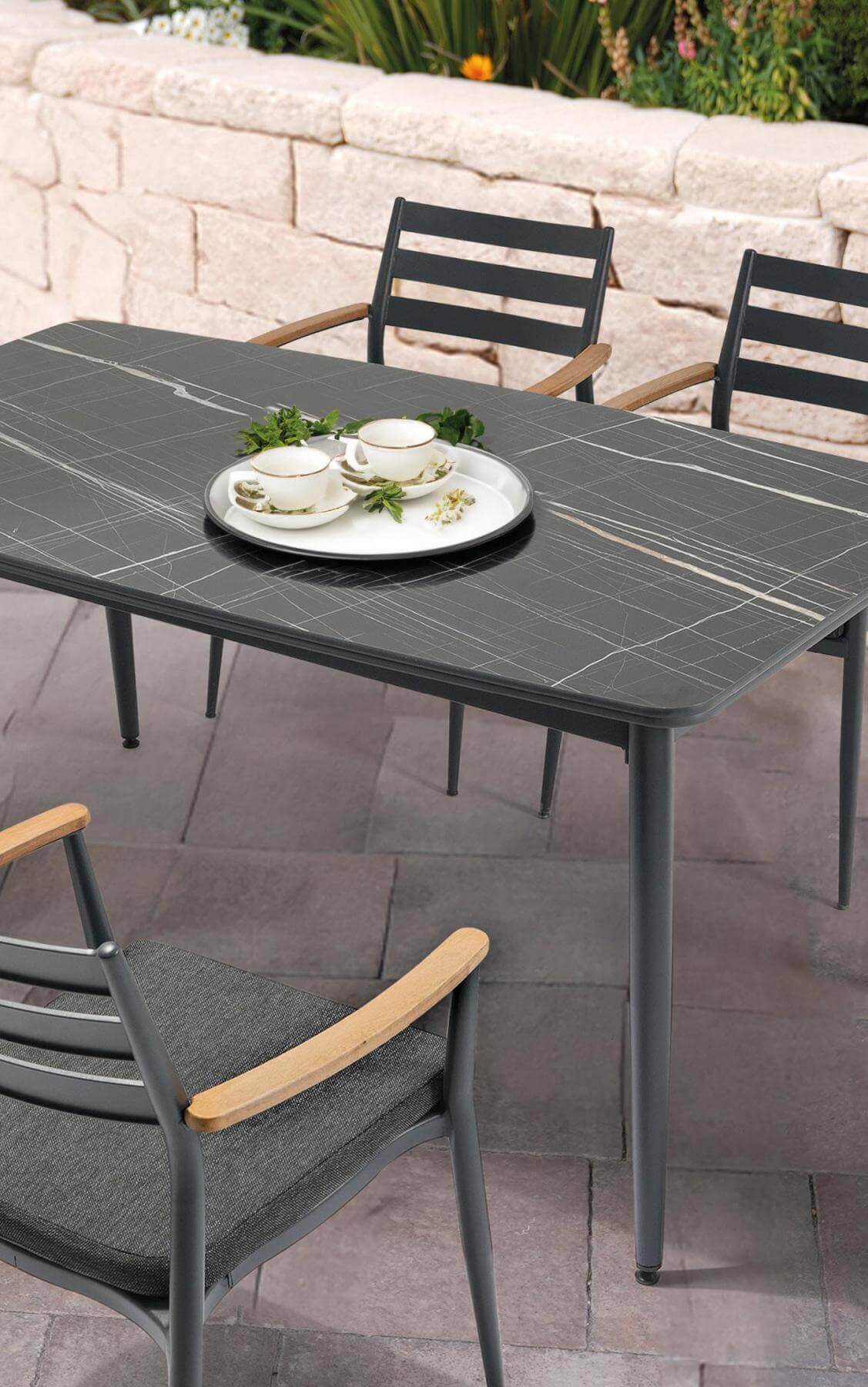 Gartenessgruppe EFE DINNING 90/160 Set 6 anthrazit/schwarz