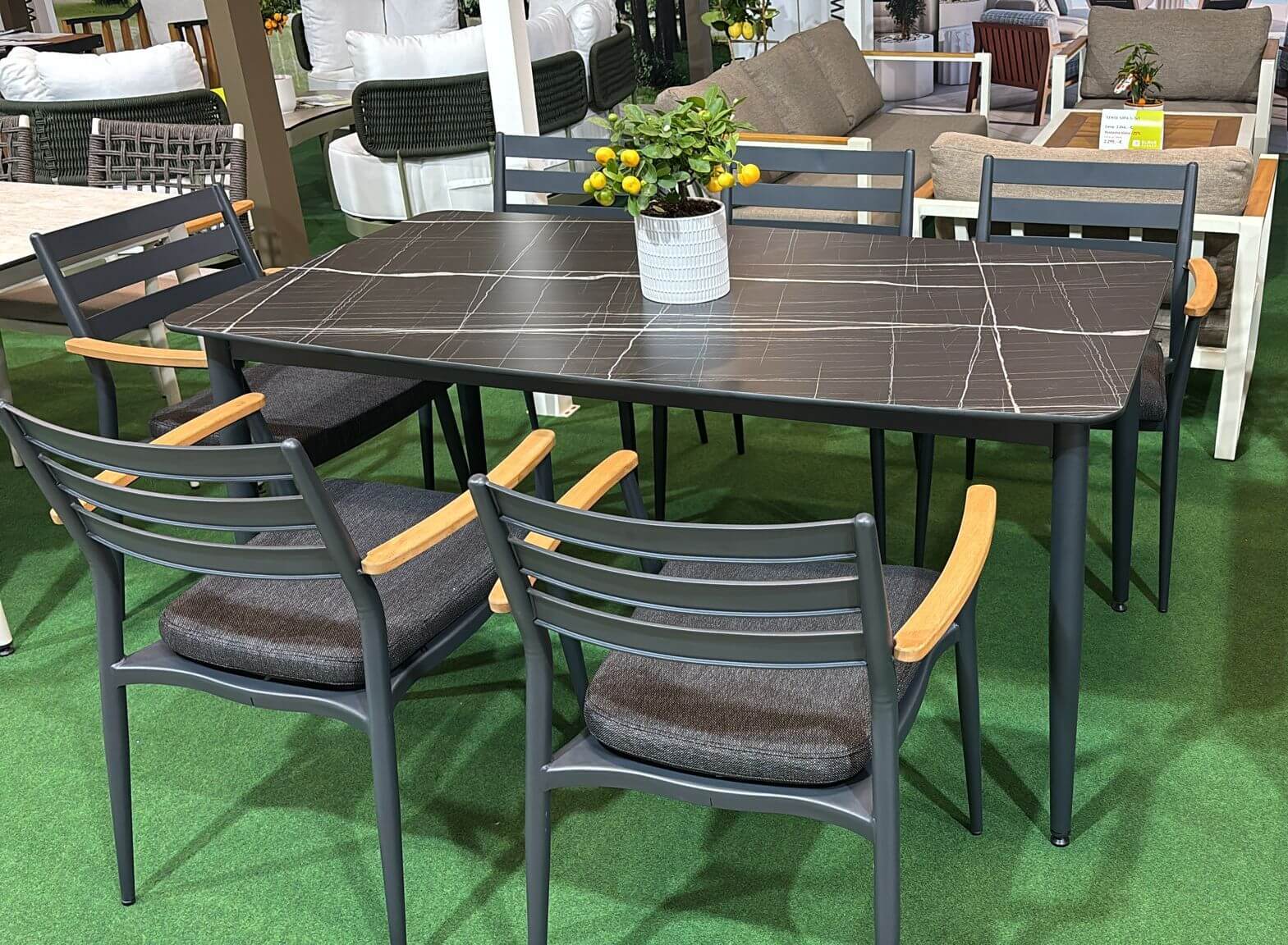 Gartenessgruppe EFE DINNING 90/160 Set 6 anthrazit/schwarz