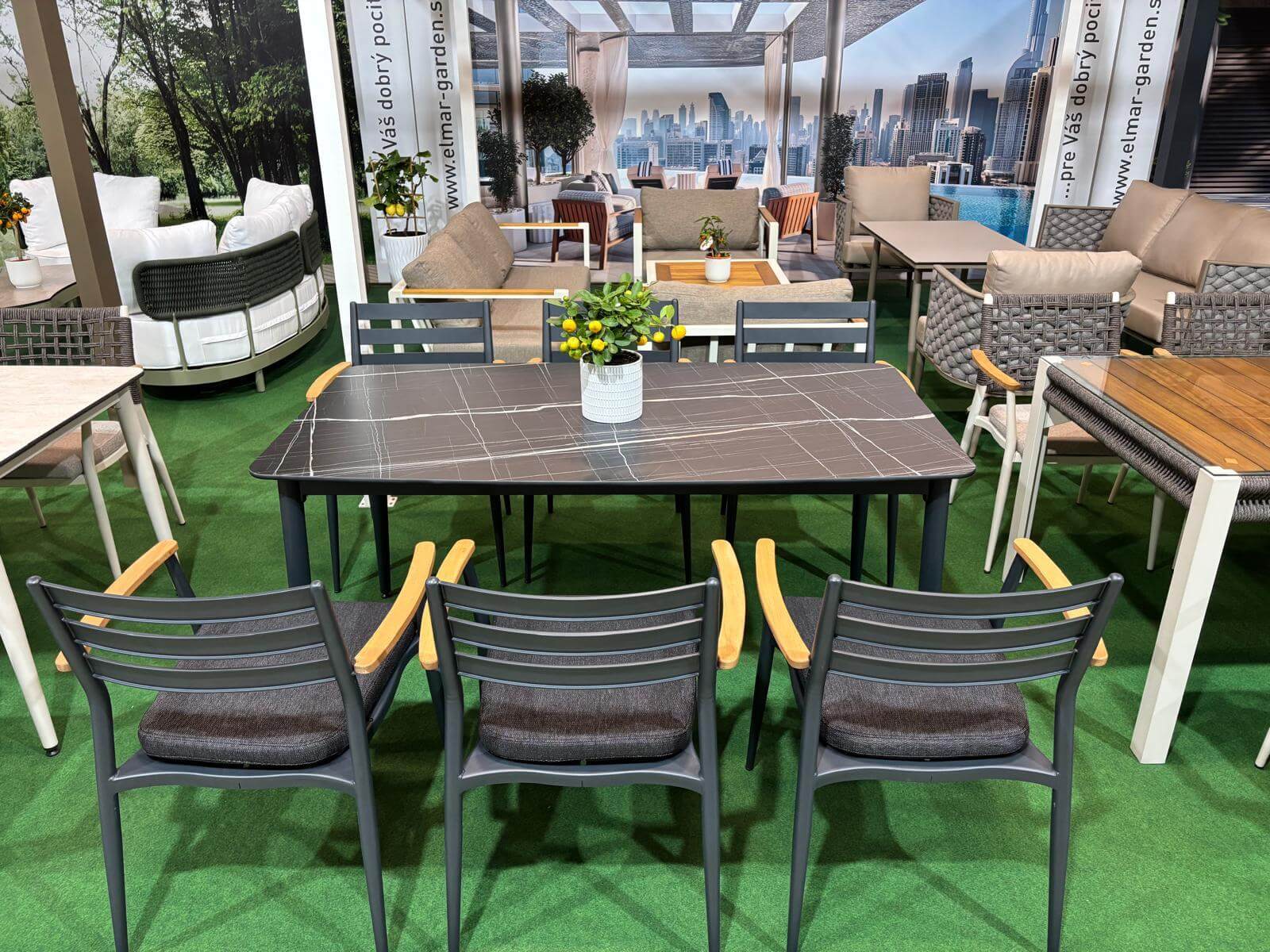 Gartenessgruppe EFE DINNING 90/160 Set 6 anthrazit/schwarz